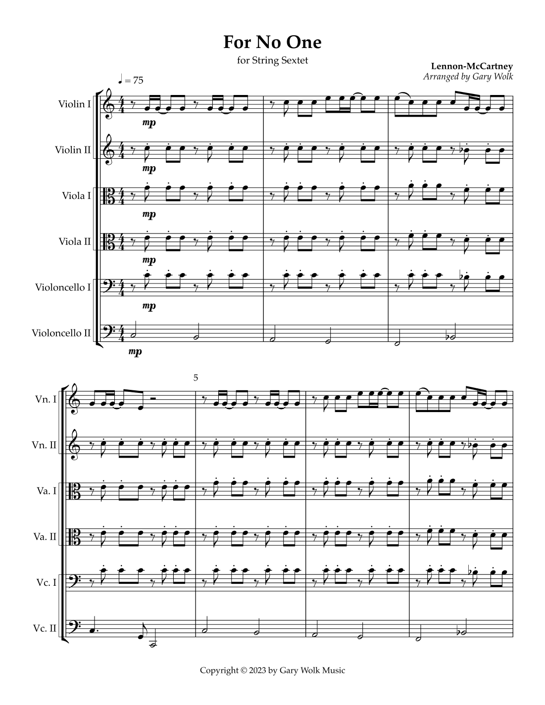 For No One (arr. Gary Wolk)