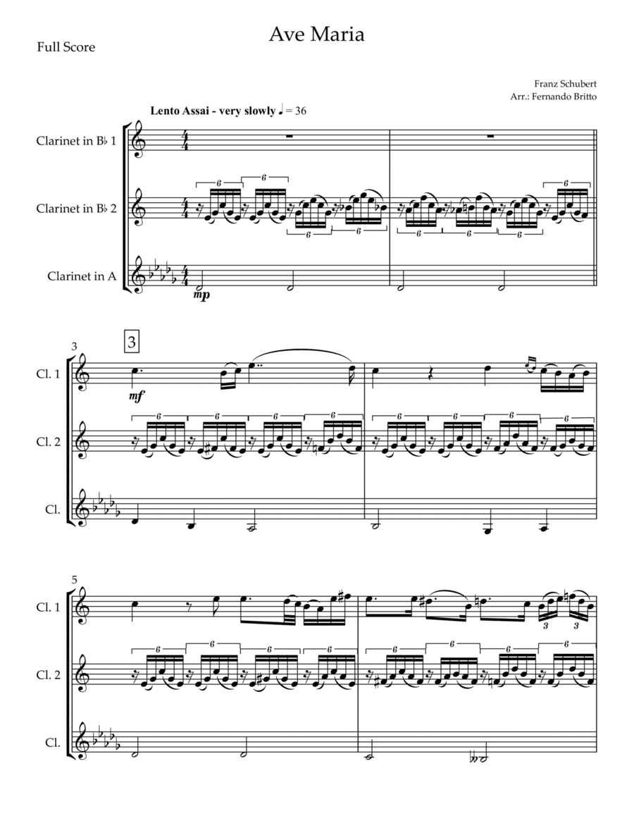 Ave Maria (Franz Schubert) for Clarinet Trio (arr. Fernando Britto)