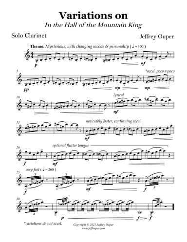 Variations on Grieg's "In the Hall of the Mountain King" for solo clarinet (arr. Jeffrey Ouper)