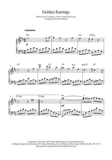 Golden Earrings (arr. Kaiserin Rebecca)