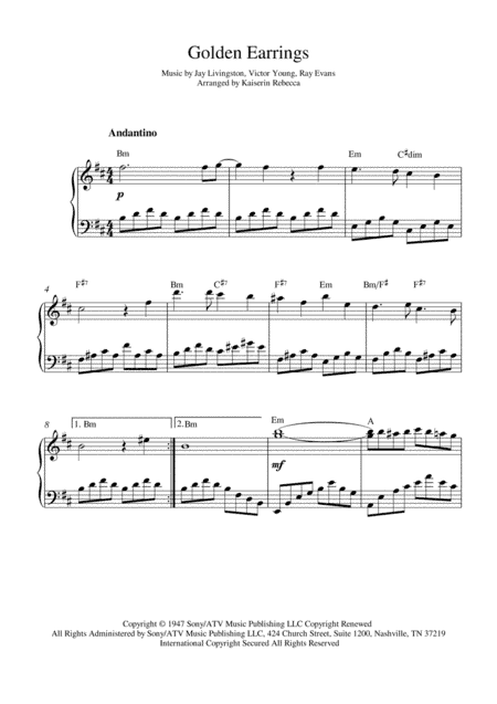 Golden Earrings (arr. Kaiserin Rebecca)