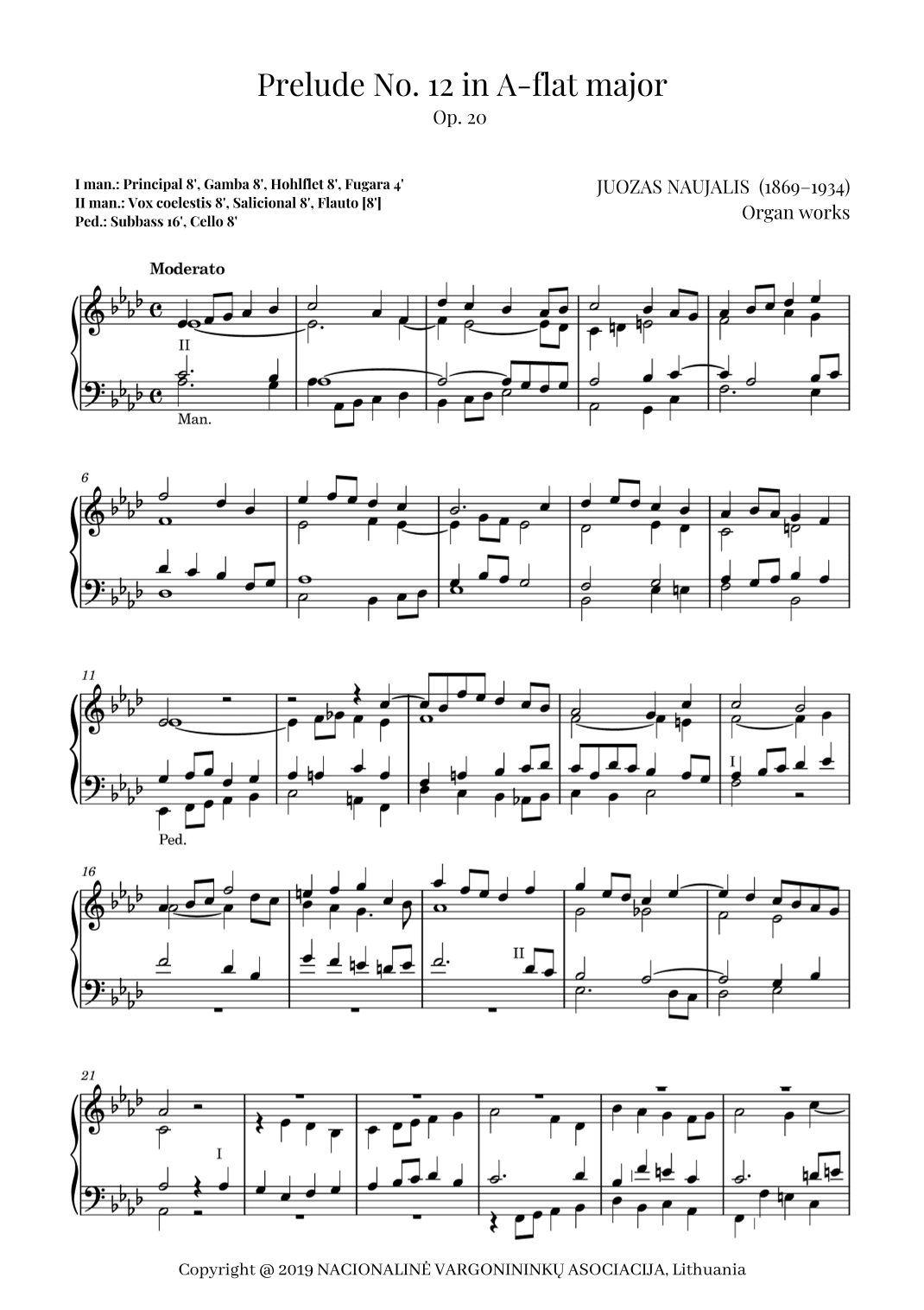 Prelude No. 12 in A-flat major, Op. 20 by Juozas Naujalis (1869–1934)