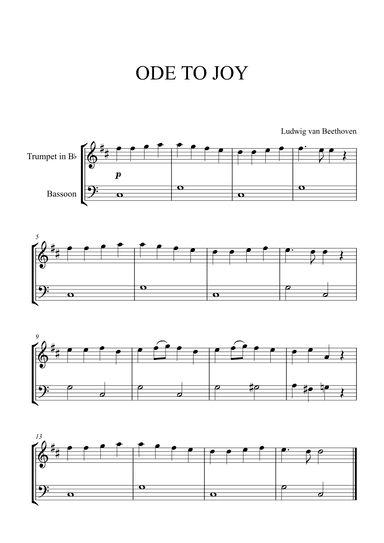 Beethoven - Ode to Joy (for Trumpet in Bb and Bassoon) (arr. Cadenza Editions)