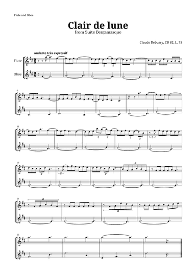 Clair de Lune by Debussy for Flute and Oboe (arr. Langanho)