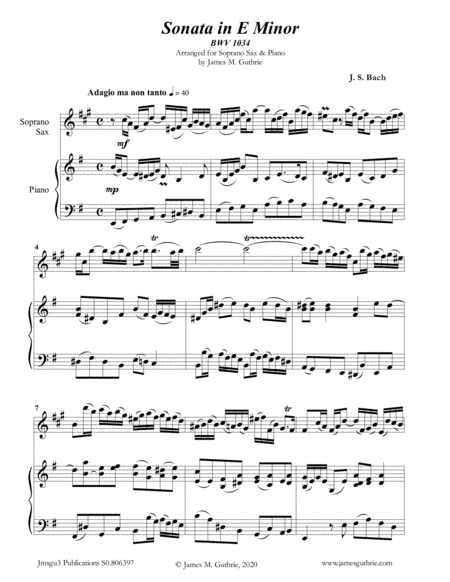 BACH: Sonata BWV 1034 for Soprano Sax & Piano (arr. James Guthrie, ASCAP)
