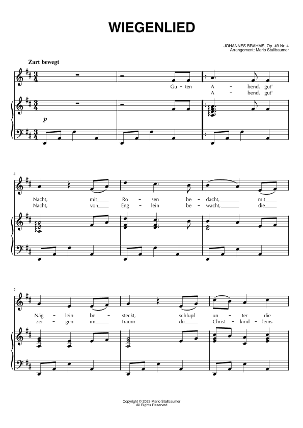 Brahms: Wiegenlied (Op. 49 Nr. 4) (arr. Mario Stallbaumer)