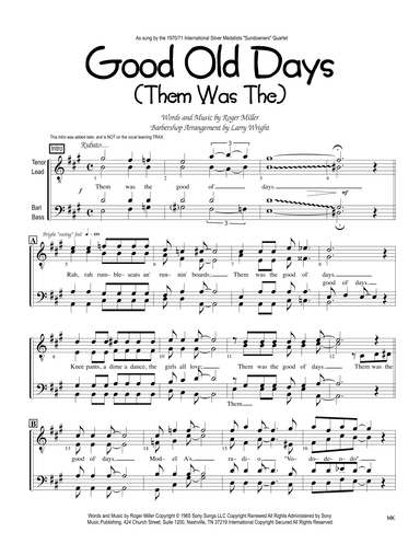 Good Old Days (arr. Larry Wright)
