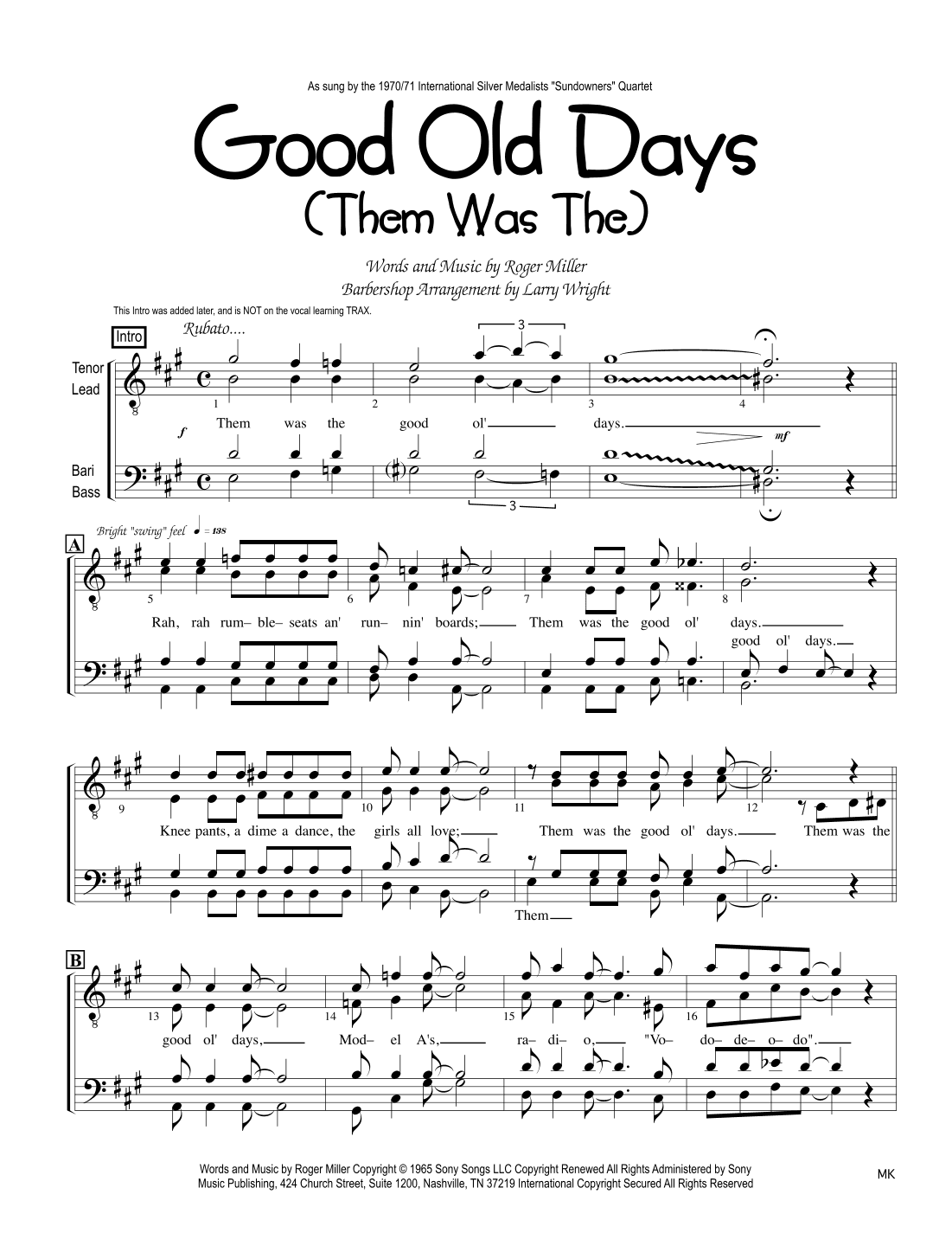 Good Old Days (arr. Larry Wright)