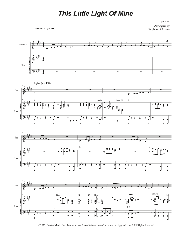 This Little Light Of Mine (French Horn solo and Piano) (arr. Stephen DeCesare)