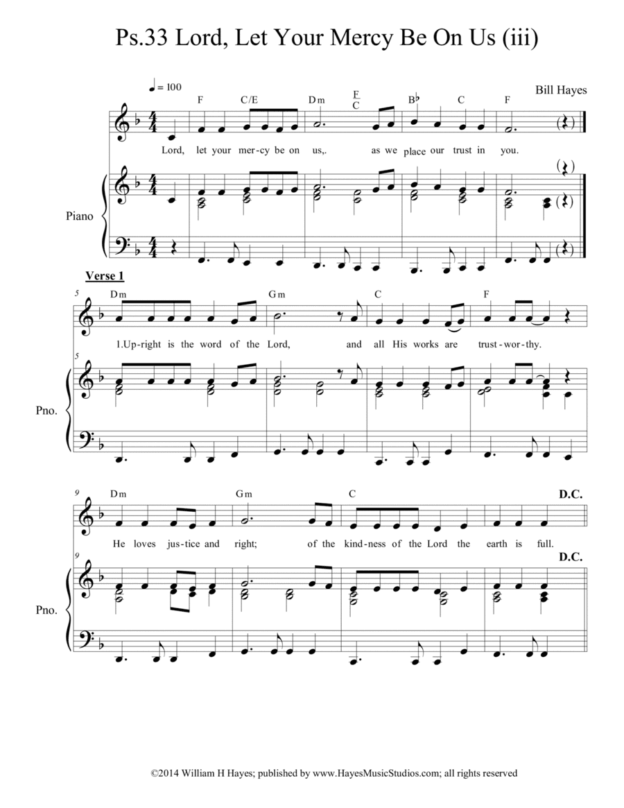 Psalm 33:  Lord Let Your Mercy Be On Us (iii) - Piano/Vocal