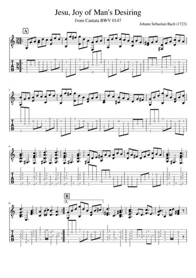 Jesu Joy of Man's Desiring - for Fingerstyle Guitar with Tabulature and Notation (arr. Big Bill Durham)