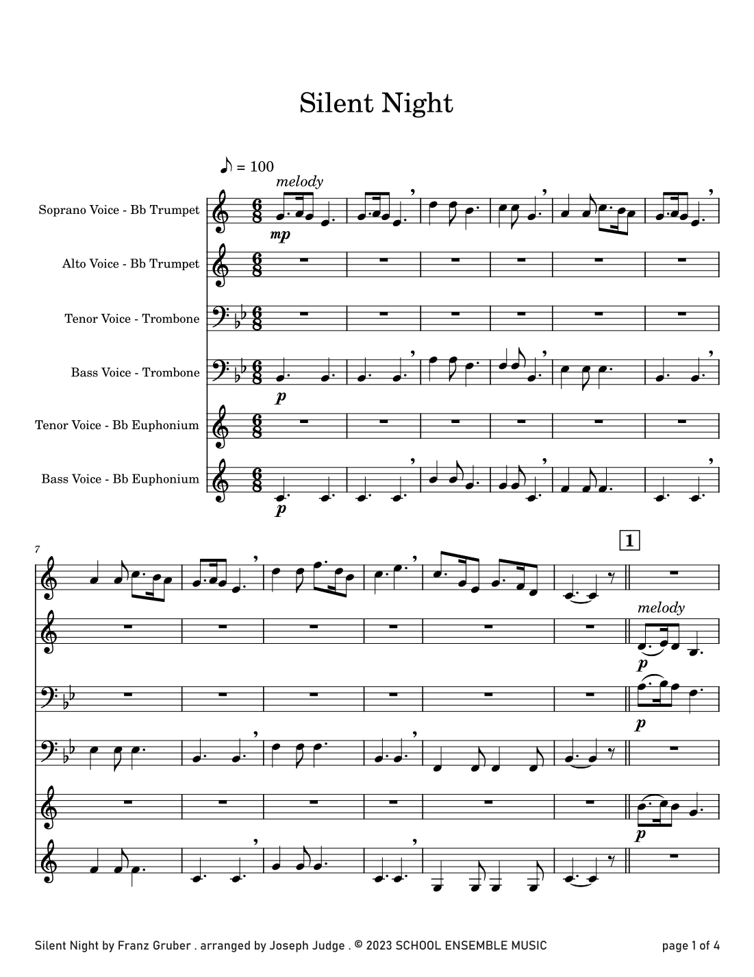 Silent Night for Brass Quartet in Schools (arr. Joseph Judge)