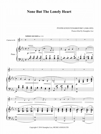 Tchaikovsky: None But The Lonely Heart for Clarinet and Piano (arr. Seunghee Lee)