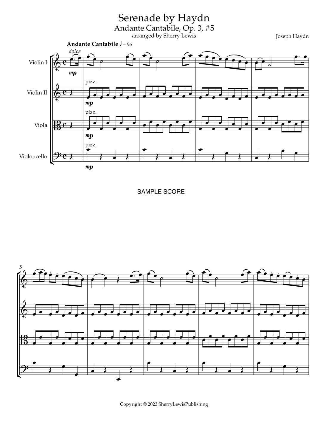 Serenade by Haydn, Op. 3 #5 Andante Cantabile (arr. Sherry Lewis)