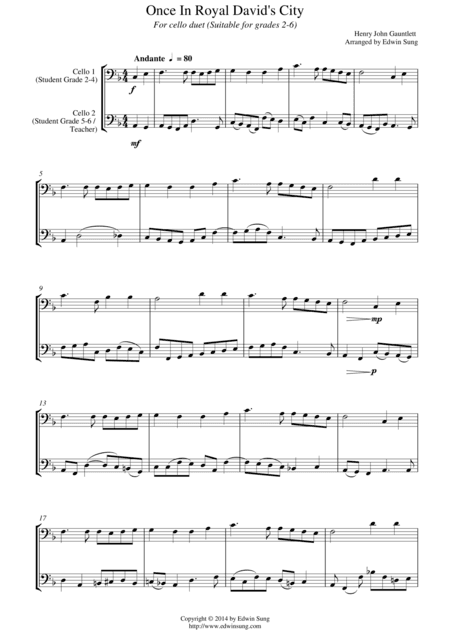 Once In Royal David’s City (for cello duet, suitable for grades 2-6) (arr. Edwin Sung)
