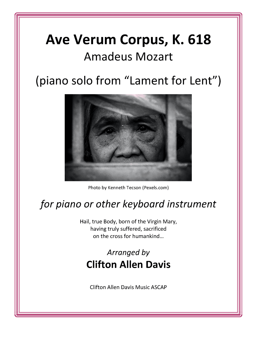 Ave Verum Corpus (Mozart) arranged for solo piano by Clifton Davis (arr. Clifton Davis)