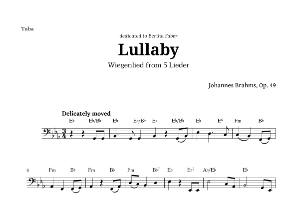 Wiegenlied (lullaby) by Brahms for Tuba and Chords (arr. Langanho)