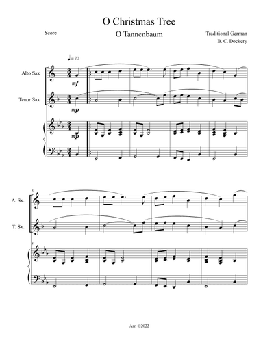 O Christmas Tree (O Tannenbaum) for Alto and Tenor Sax Duet with Piano Accompaniment (arr. B. C. Dockery)