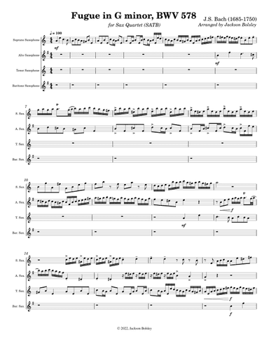 Fugue in G Minor, BMV 578 for Sax Quartet (arr. Jackson Bolsley)