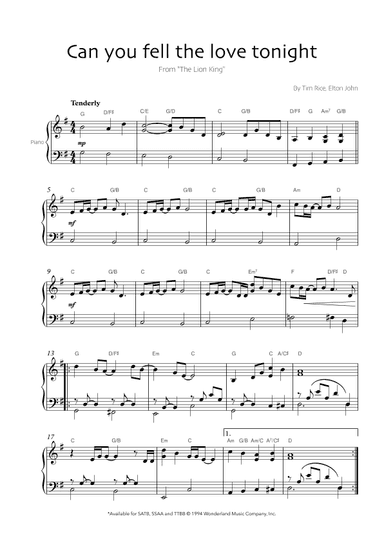 Can You Feel The Love Tonight (arr. Robin Hood Editions)