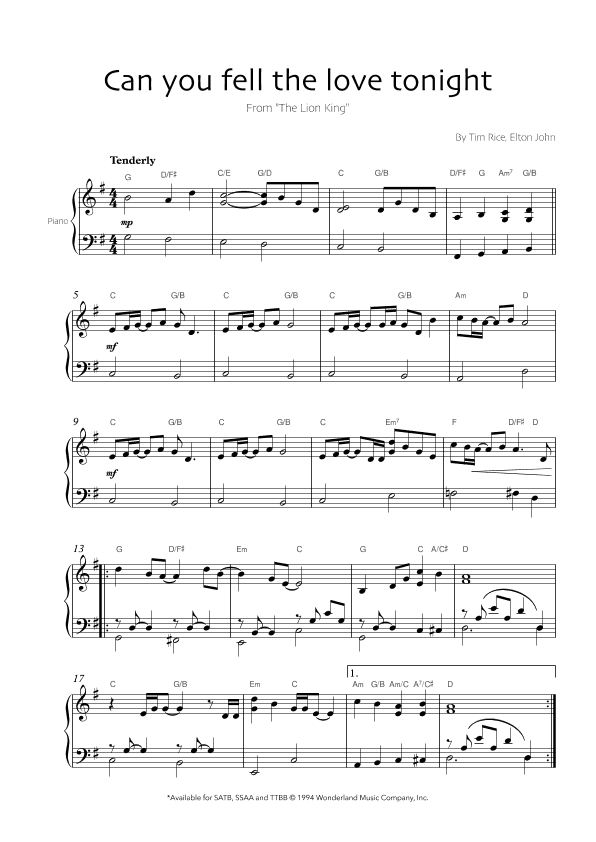 Can You Feel The Love Tonight (arr. Robin Hood Editions)