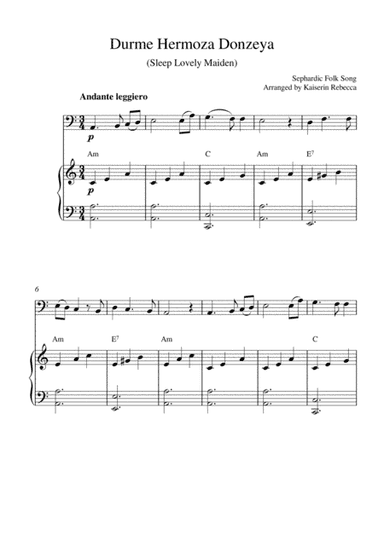 Durme Hermoza Donzeya (Sleep Lovely Maiden) (for bassoon solo and piano accompaniment) (arr. Kaiserin Rebecca)