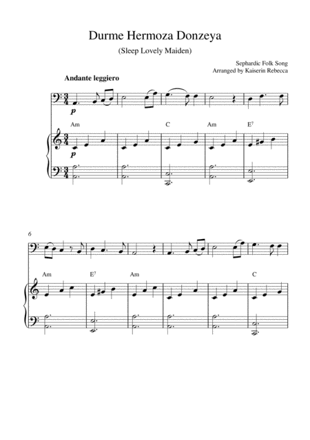 Durme Hermoza Donzeya (Sleep Lovely Maiden) (for bassoon solo and piano accompaniment) (arr. Kaiserin Rebecca)