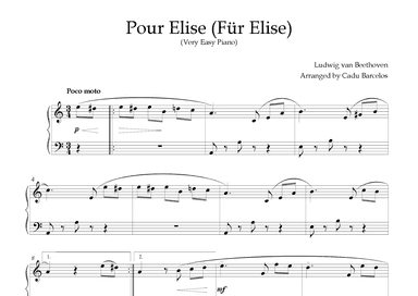 Pour Elise - Für Elise (Very Easy Piano) (arr. Cadu Barcelos)