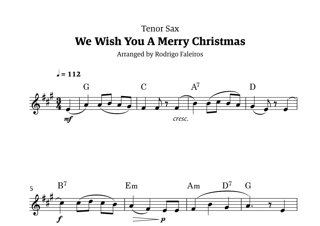 We Wish You a Merry Christmas (for solo tenor sax) (arr. Rodrigo Faleiros)