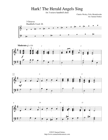 Hark! The Herald Angels Sing - for 3-octave handbell choir (arr. Samuel Stokes)