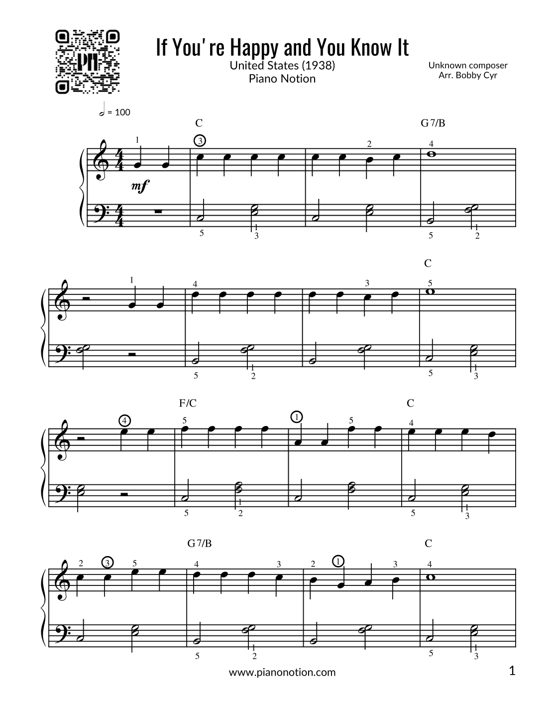 If You're Happy and You Know It (Easy Piano Solo) (arr. Bobby Cyr - Piano Notion)
