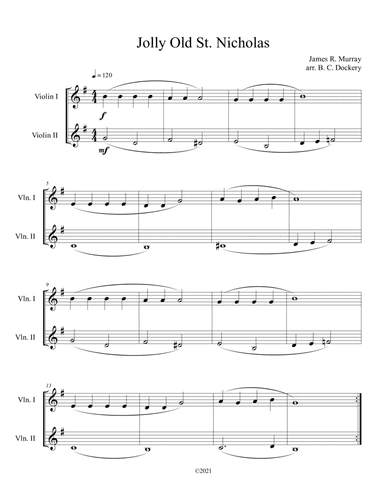 Jolly Old St. Nicholas (Violin Duet) (arr. B. C. Dockery)