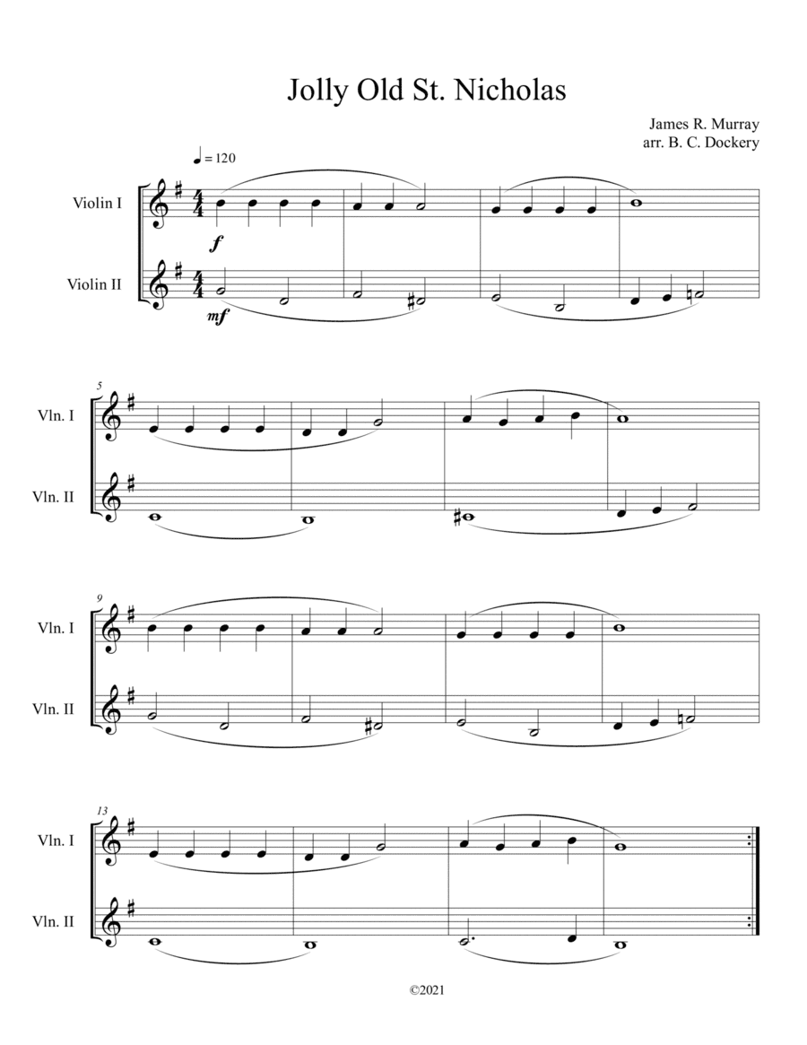 Jolly Old St. Nicholas (Violin Duet) (arr. B. C. Dockery)