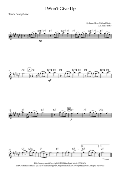 I Won't Give Up (arr. Fabio Britto)