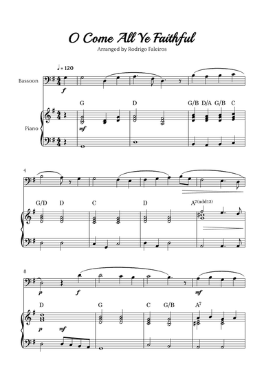 O Come All Ye Faithful (for bassoon and piano accompaniment) (arr. Rodrigo Faleiros)