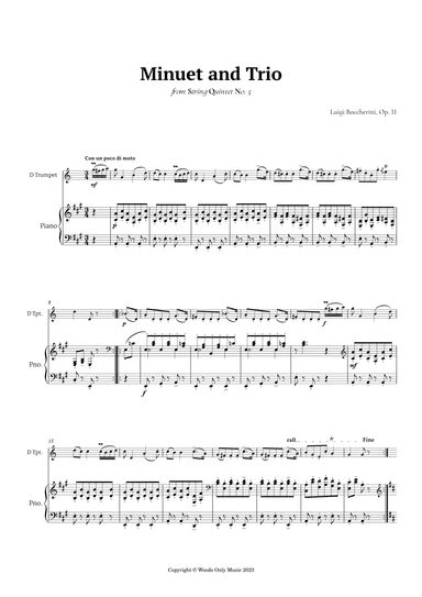 Minuet by Boccherini for Trumpet in D and Piano (arr. Ander)