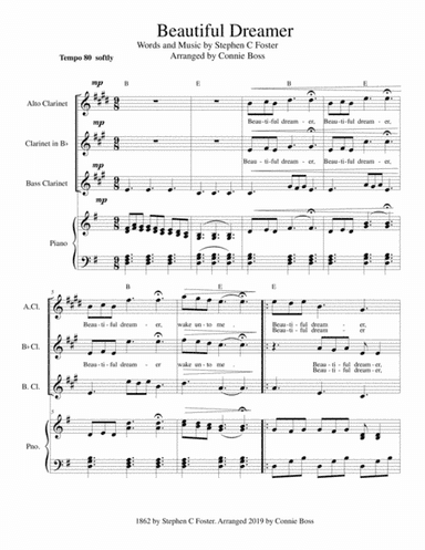 Beautiful Dreamer Key of G Clarinet (Alto, Bb and Bass clarinet) trio (arr. Connie Boss)