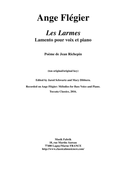 Ange Flégier: Les Larmes for miedum voice and piano (arr. Musik Fabrik Music Publishing)