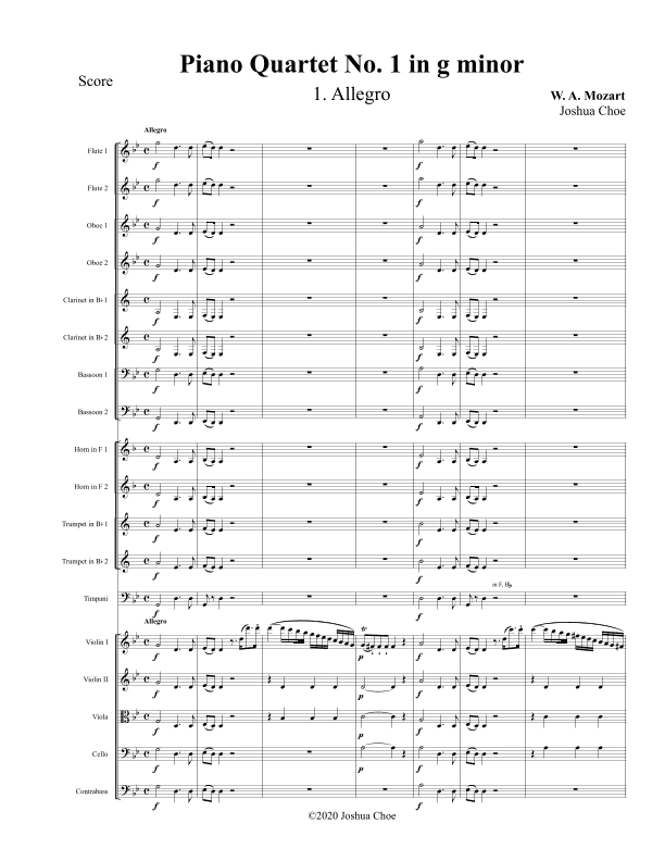 Piano Quartet No. 1 in g minor, Movement 1 (arr. Joshua Choe)