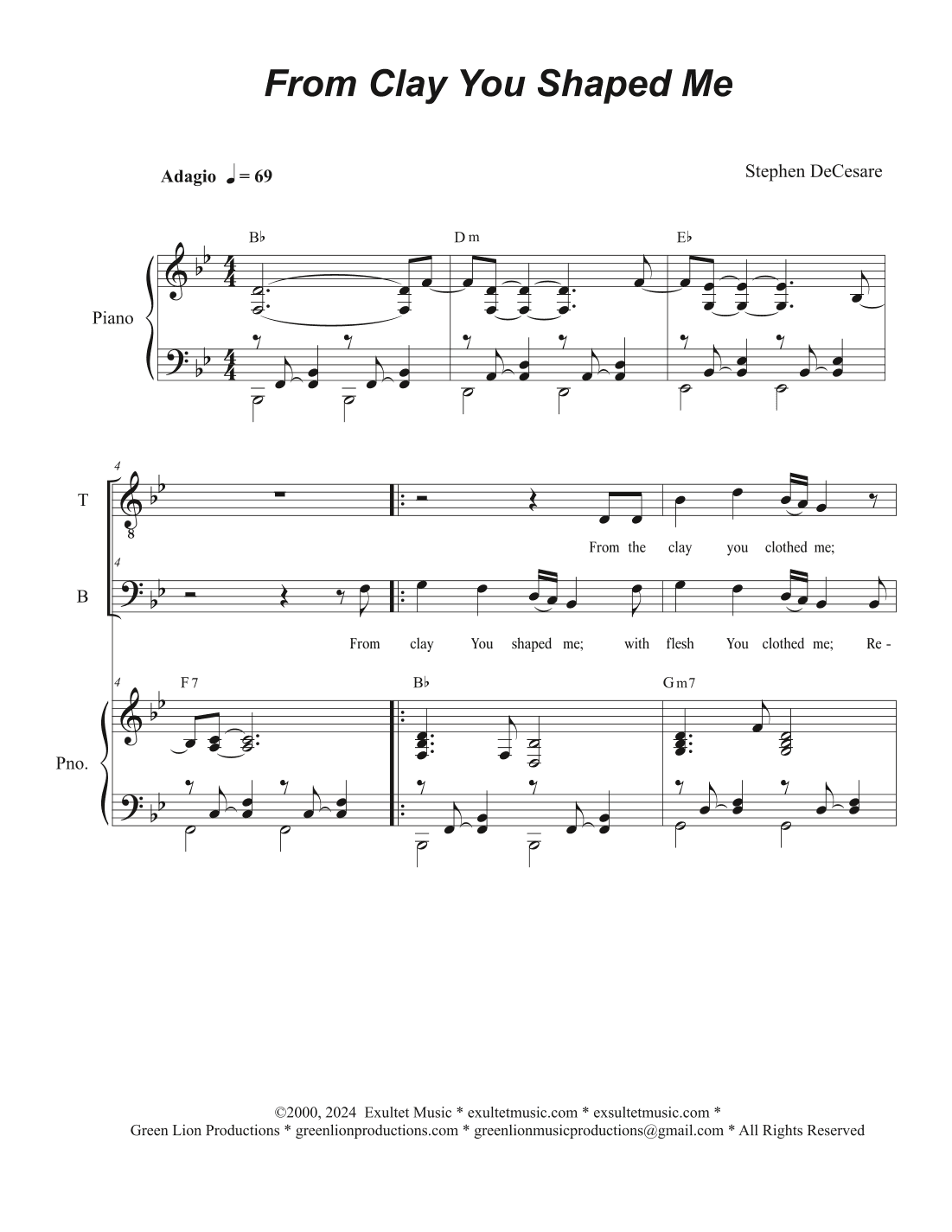 From Clay You Shaped Me (Duet for Tenor and Bass solo)
