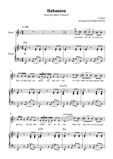 Habanera (for tenor - D minor/major) (arr. Rodrigo Faleiros)