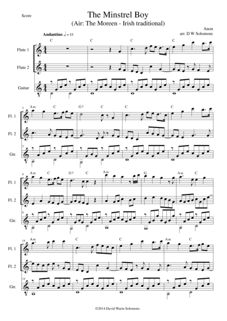 The Minstrel Boy (The Moreen) for 2 flutes and guitar (arr. David Warin Solomons)