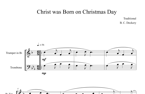 Christ was Born on Christmas Day (Trumpet and Trombone Duet) (arr. B. C. Dockery)