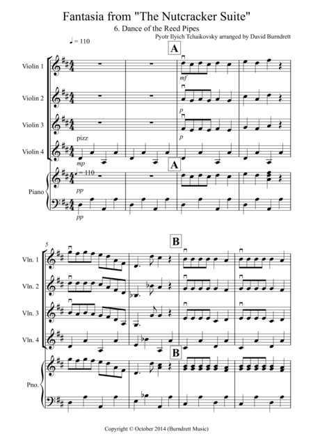 Dance of the Reed Pipes (fantasia from Nutcracker) for Violin Quartet (arr. David Burndrett)