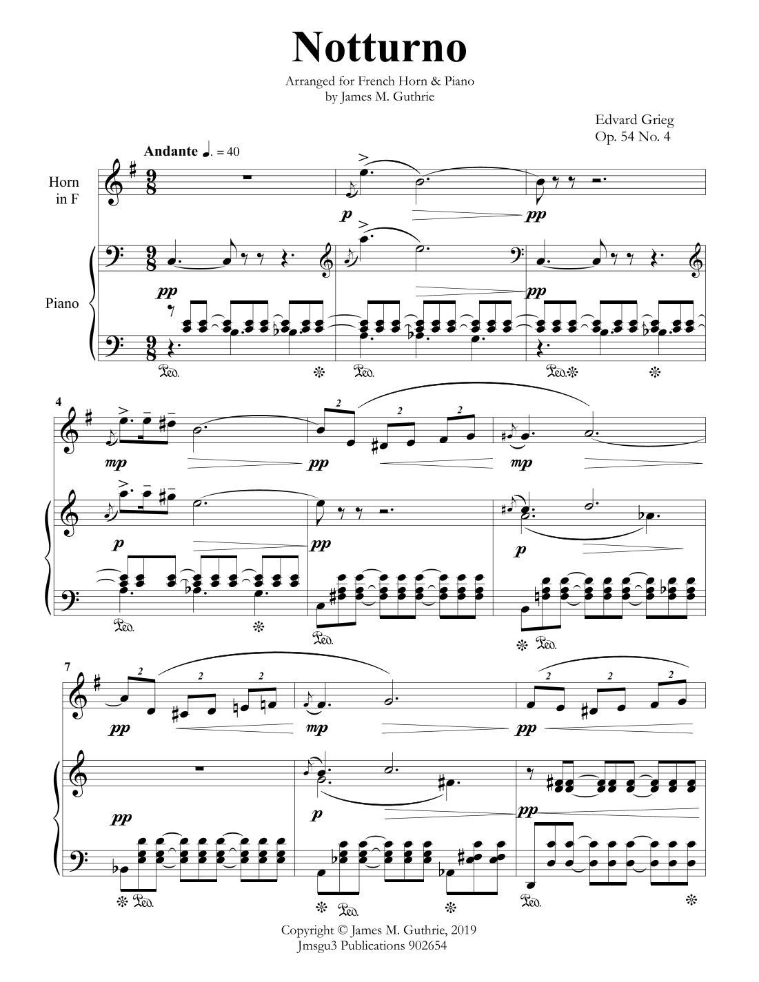 Grieg: Notturno Op. 54 No. 4 for French Horn & Piano (arr. James M. Guthrie)