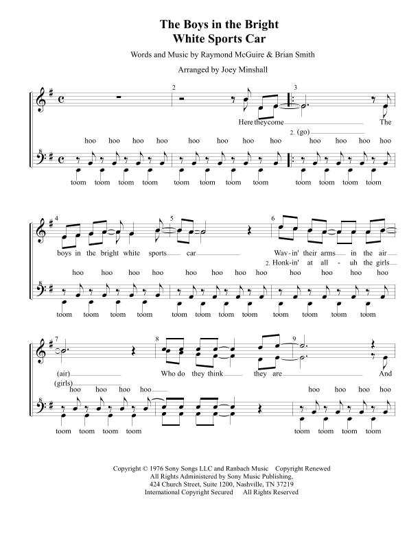 The Boys In The Bright White (red) Sports Car (arr. Joey Minshall)
