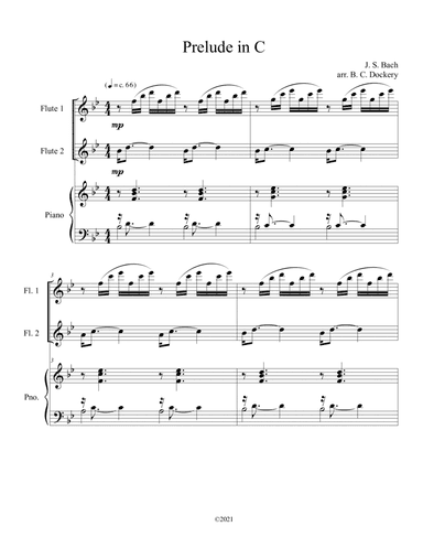 Prelude No.1 from The Well-Tempered Clavier Book 1 BWV 846 (Flute Duet) with optional piano accompan (arr. B. C. Dockery)