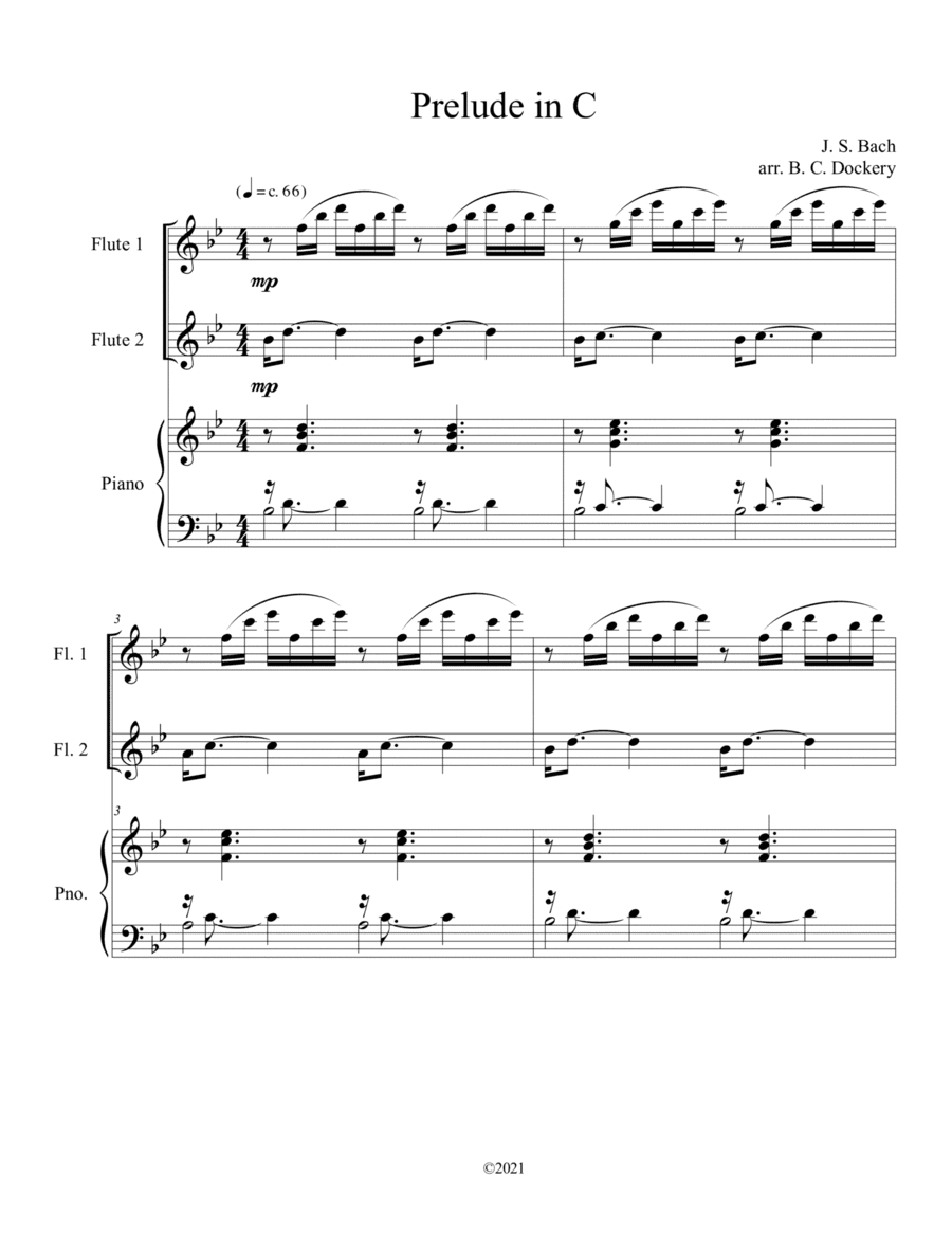 Prelude No.1 from The Well-Tempered Clavier Book 1 BWV 846 (Flute Duet) with optional piano accompan (arr. B. C. Dockery)