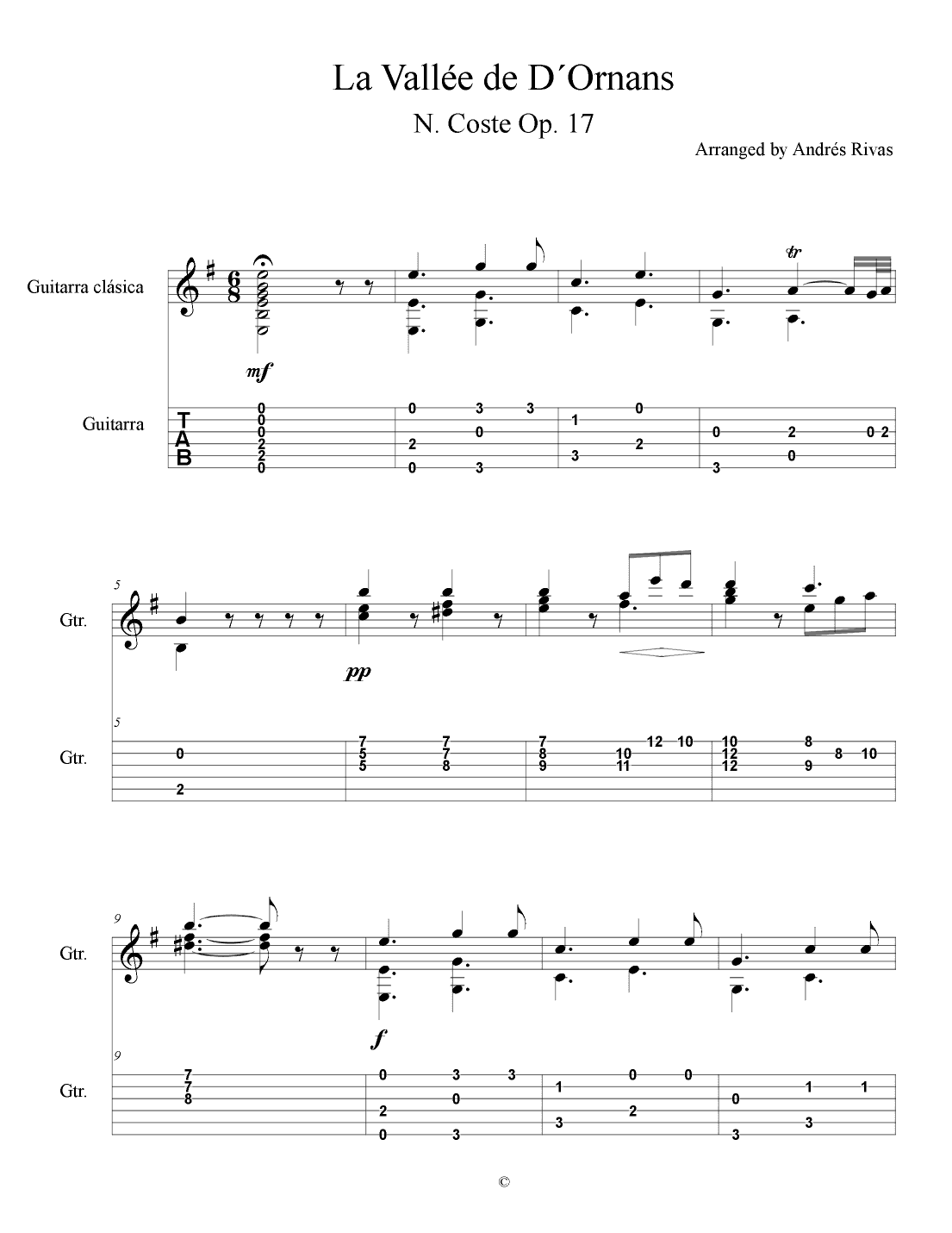 La vallée d'Ornans, Op.17 (Coste, Napoléon) (arr. Andrés Rivas)