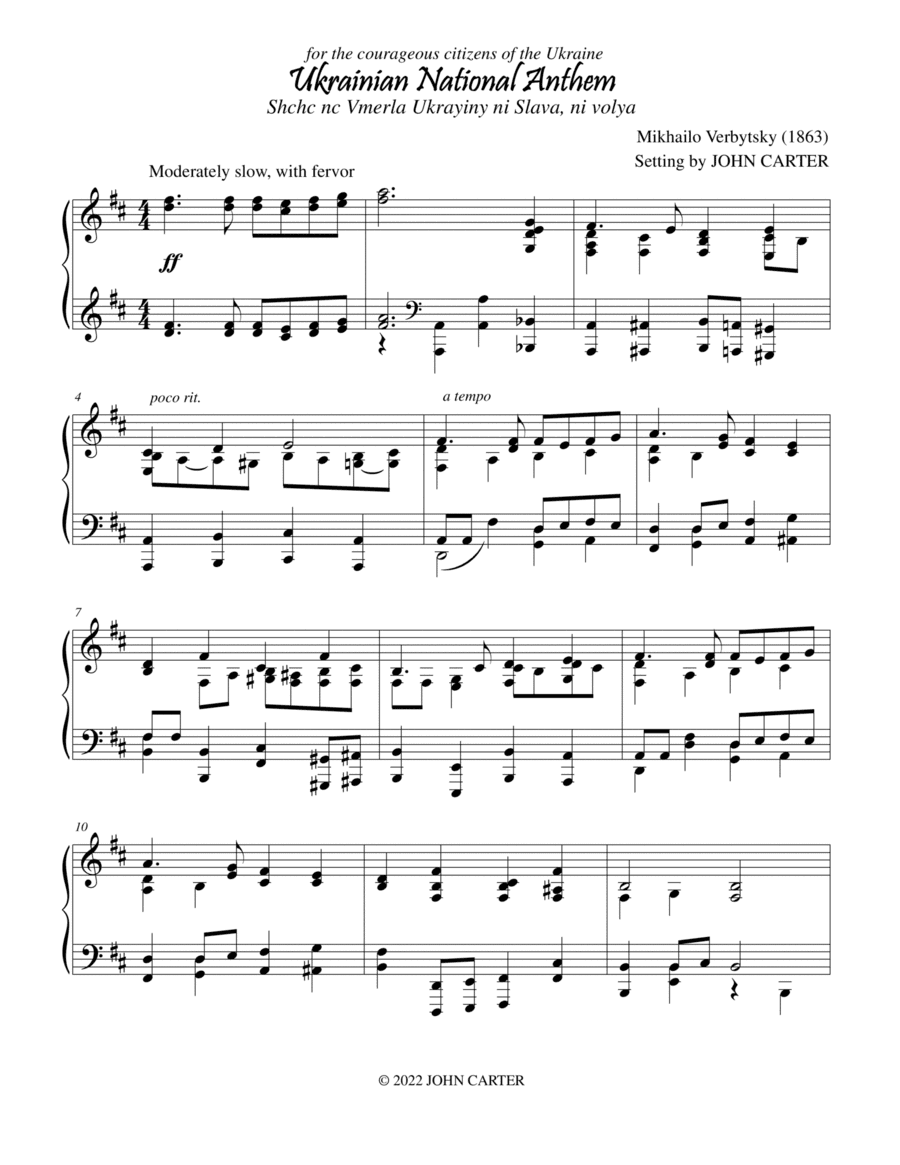 Ukrainian National Anthem (arr. John Carter)